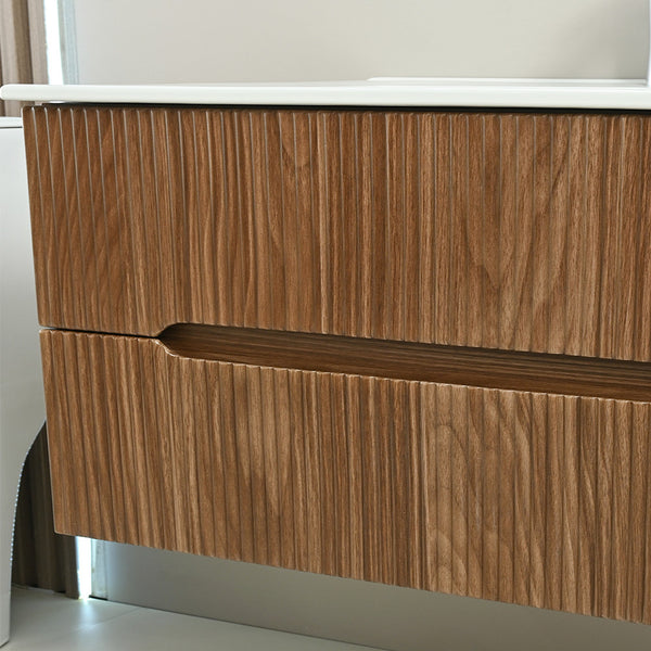 Leziter Set mobilier baie Trent 120 cu 1 lavoar, oglinda, 60x120 cm, stejar apus de soare