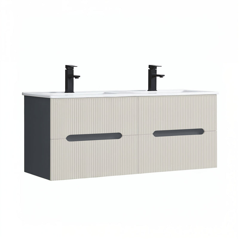 Leziter Masca chiuveta baie Trent 120 cu lavoar, 4 sertare, gri antracit-alb