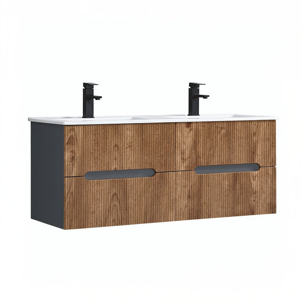 Leziter Trent 120 dulap de baie inferior cu chiuvetă ceramică (4 sertare) gri antracit - stejar apus de soare