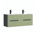 Leziter Trent 120 dulap de baie inferior cu chiuvetă ceramică (4 sertare) gri antracit-verde fistic