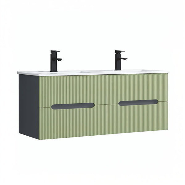 Leziter Trent 120 dulap de baie inferior cu chiuvetă ceramică (4 sertare) gri antracit-verde fistic
