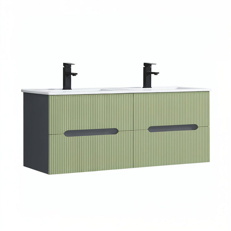 Leziter Trent 120 dulap de baie inferior cu chiuvetă ceramică (4 sertare) gri antracit-verde fistic