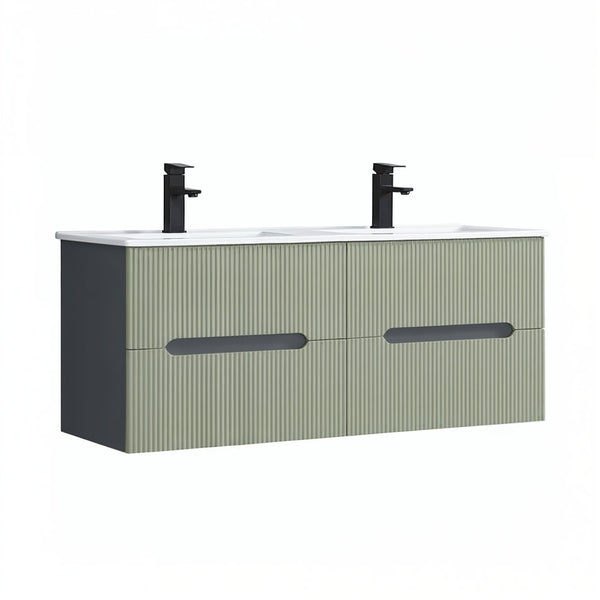 Leziter Trent 120 dulap de baie inferior cu chiuvetă ceramică (4 sertare) gri antracit-verde-oliv