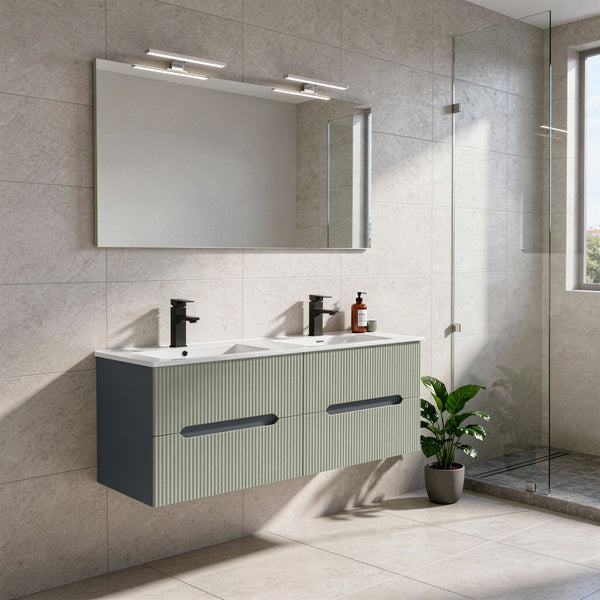 Leziter Trent 120 dulap de baie inferior cu chiuvetă ceramică (4 sertare) gri antracit-verde-oliv