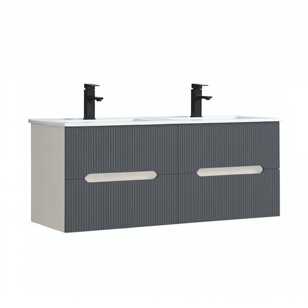 Leziter Masca chiuveta baie Trent 120 cu lavoar, 4 sertare, alb-gri antracit