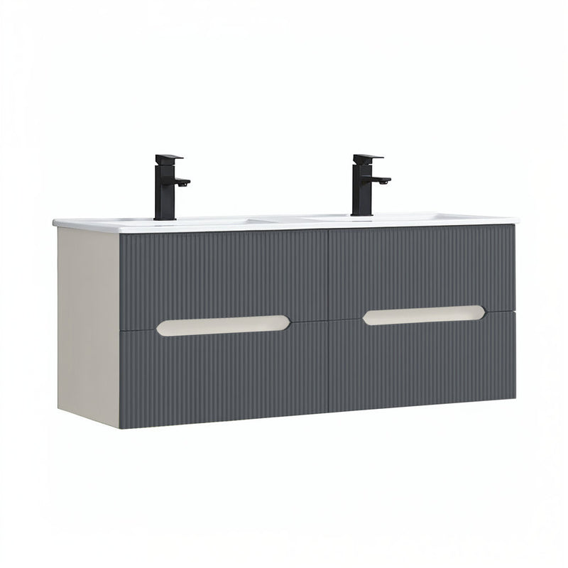 Leziter Masca chiuveta baie Trent 120 cu lavoar, 4 sertare, alb-gri antracit
