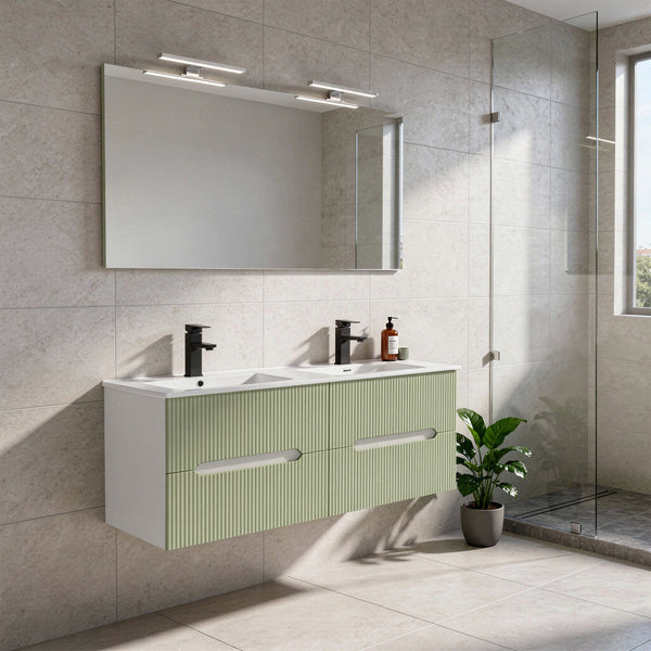 Leziter Masca chiuveta baie Trent 120 cu lavoar, 4 sertare, alb-verde deschis