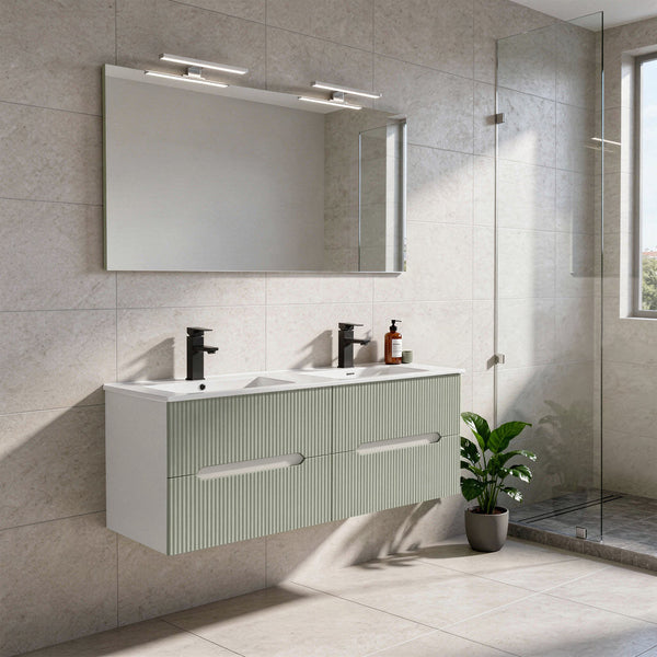 Leziter Masca chiuveta baie Trent 120 cu lavoar, 4 sertare, alb-verde