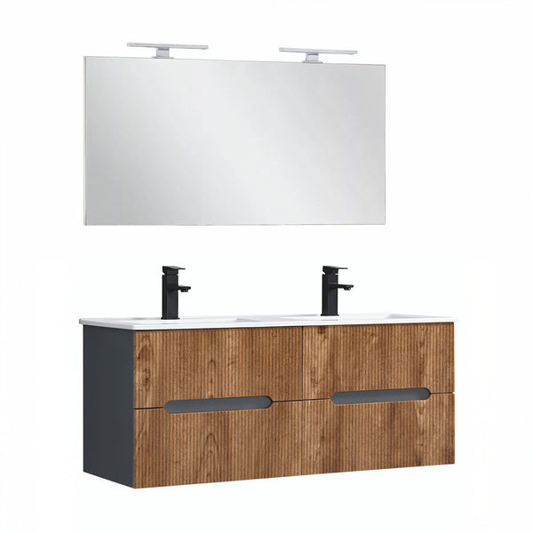 Leziter Trent Mobilier de baie 120 cm chiuvetă ceramică cu oglindă 60x120 cm gri antracit - stejar înserat
