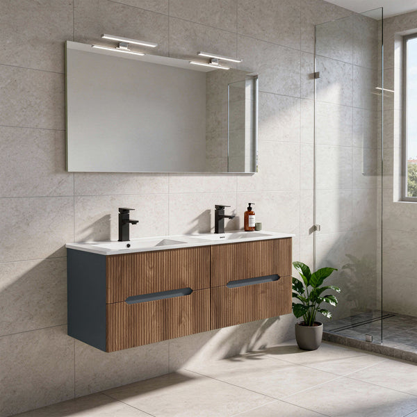 Leziter Trent Mobilier de baie 120 cm chiuvetă ceramică cu oglindă 60x120 cm gri antracit - stejar înserat