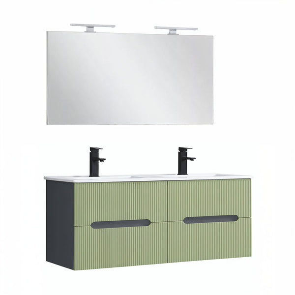 Leziter Trent Mobilier de baie 120 cm lavoar ceramic cu oglindă 60x120 cm gri antracit-verde fistic