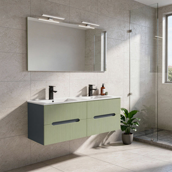 Leziter Trent Mobilier de baie 120 cm lavoar ceramic cu oglindă 60x120 cm gri antracit-verde fistic