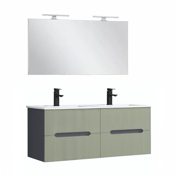 Leziter Trent Mobilier de baie 120 cm lavoar ceramic cu oglindă 60x120 cm gri antracit-verde-oliv