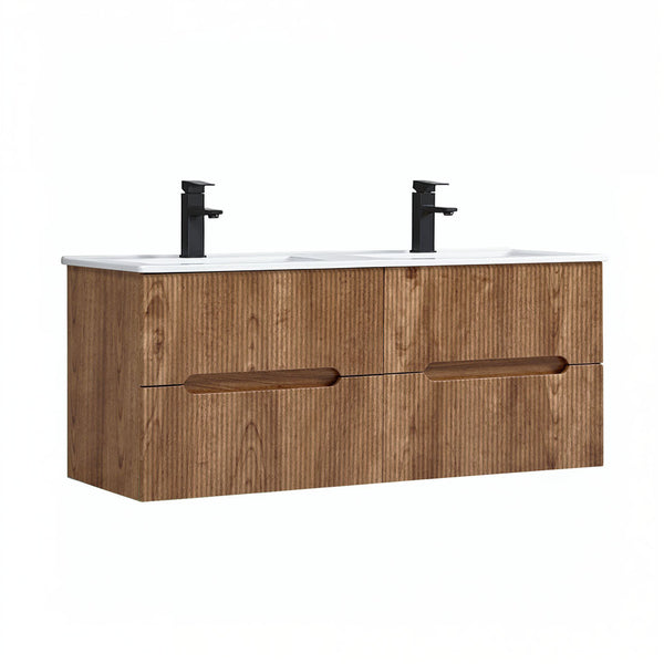 Leziter Masca chiuveta baie Trent 120 cu lavoar, 4 sertare, stejar apus de soare