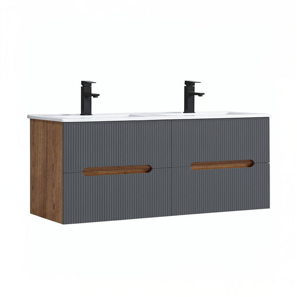 Leziter Dulap de baie inferior Trent 120 cu chiuvetă ceramică (2 sertare) stejar sunset-gri antracit