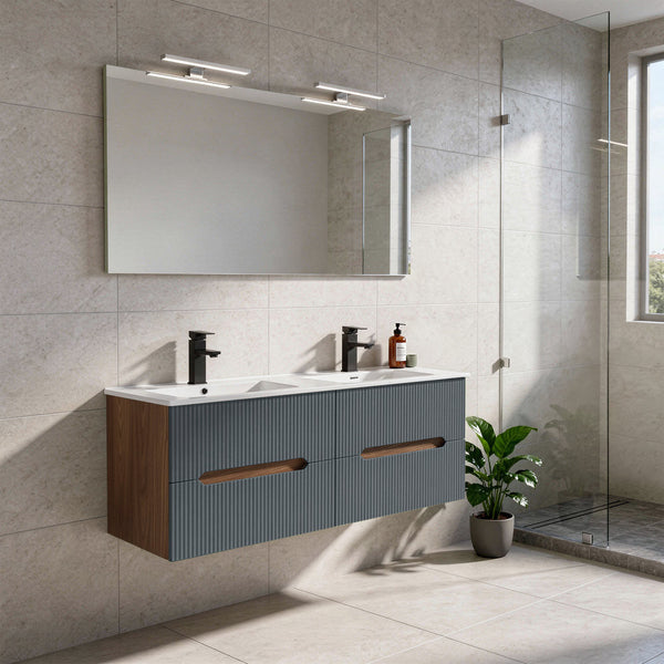 Leziter Dulap de baie inferior Trent 120 cu chiuvetă ceramică (2 sertare) stejar sunset-gri antracit