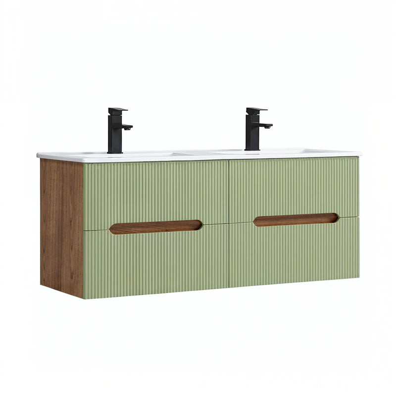 Leziter Trent 120 dulap de baie inferior cu chiuvetă ceramică (4 sertare) stejar apus de soare-verde fistic
