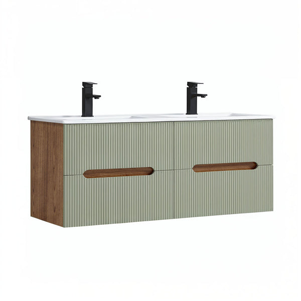 Leziter Trent 120 dulap de baie inferior cu chiuvetă ceramică (4 sertare) stejar apus de soare-olive verde