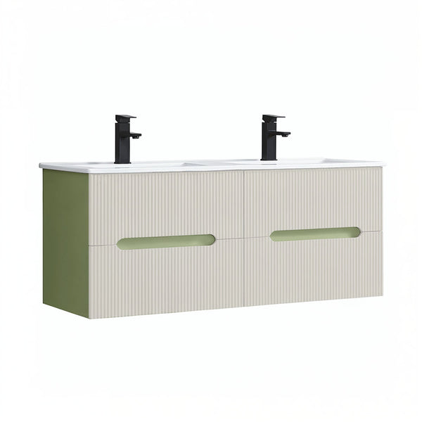 Leziter Masca chiuveta baie Trent 120 cu lavoar, 4 sertare, verde deschis-alb
