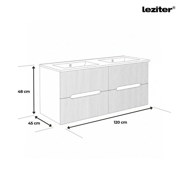 Leziter Masca chiuveta baie Trent 120 cu lavoar, 4 sertare, verde deschis-alb