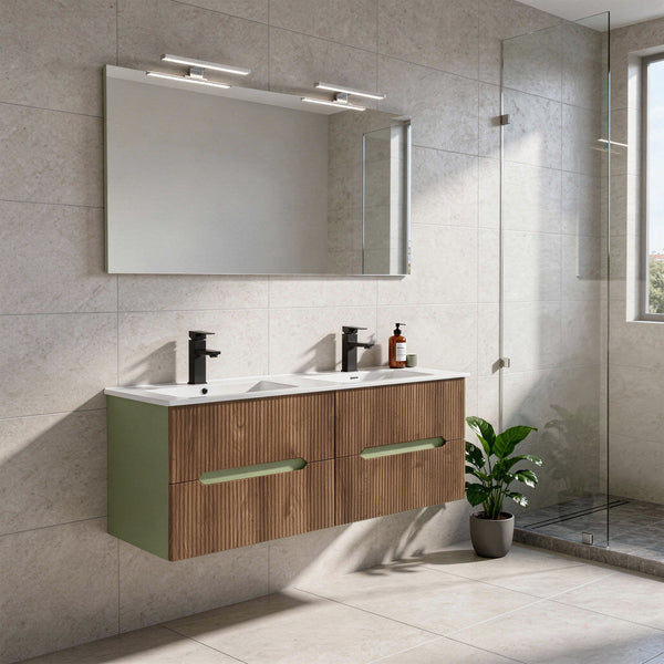 Leziter Trent 120 dulap de baie inferior cu chiuvetă ceramică (4 sertare) verde fistic - stejar apus de soare