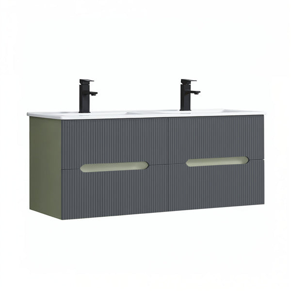 Leziter Trent 120 dulap de baie inferior cu chiuvetă ceramică (2 sertare) verde măslin-gri antracit