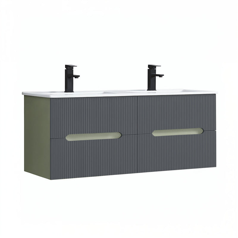 Leziter Trent 120 dulap de baie inferior cu chiuvetă ceramică (2 sertare) verde măslin-gri antracit