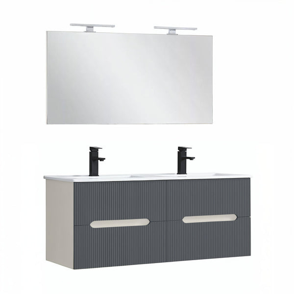 Leziter Set mobilier baie Trent 120 cu lavoar, oglinda, 60x120 cm, alb-antracit gri