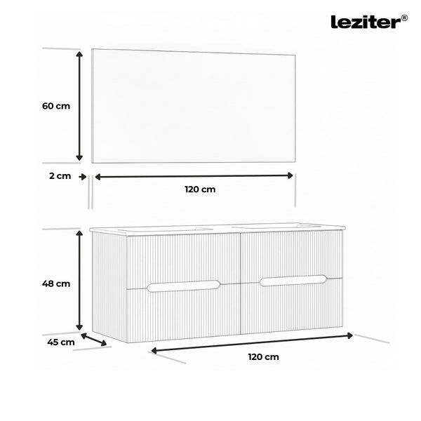 Leziter Set mobilier baie Trent 120 cu lavoar, oglinda, 60x120 cm, alb
