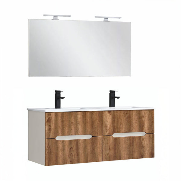 Leziter Set mobilier baie Trent 120 cu lavoar, oglinda, 60x120 cm, stejar alb-sunset