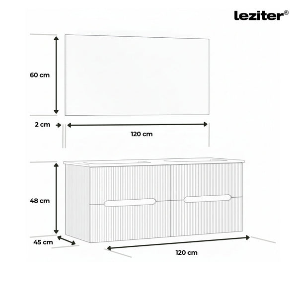 Leziter Set mobilier baie Trent 120 cu lavoar, oglinda, 60x120 cm, stejar alb-sunset