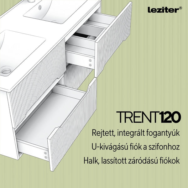 Leziter Set mobilier baie Trent 120 cu lavoar, oglinda, 60x120 cm, stejar alb-sunset