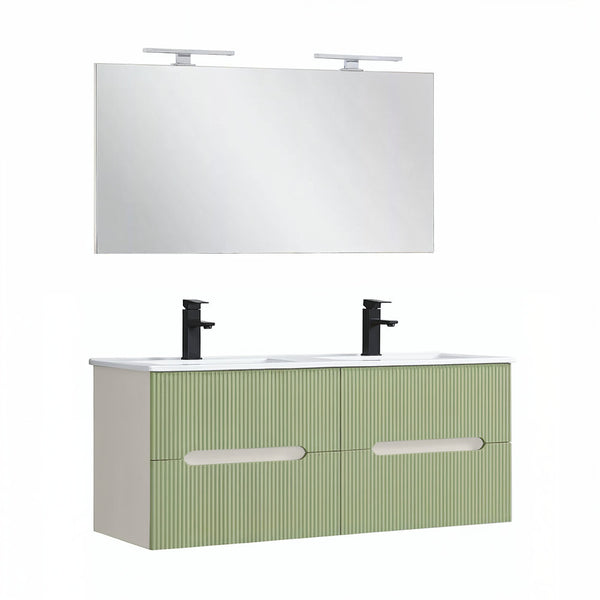 Leziter Set mobilier baie Trent 120 cu lavoar, oglinda, 60x120 cm, alb-verde deschis