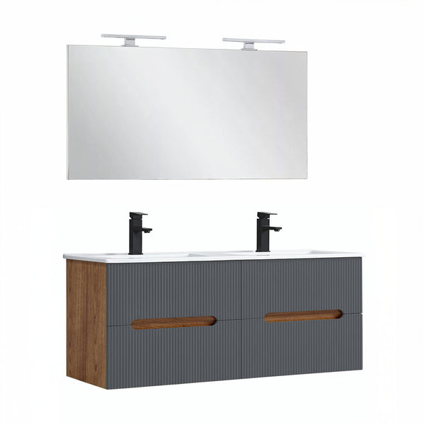 Leziter Trent Mobilier de baie 120 cm Lavetă ceramică cu oglindă 60x120 cm stejar sunset-antracit gri