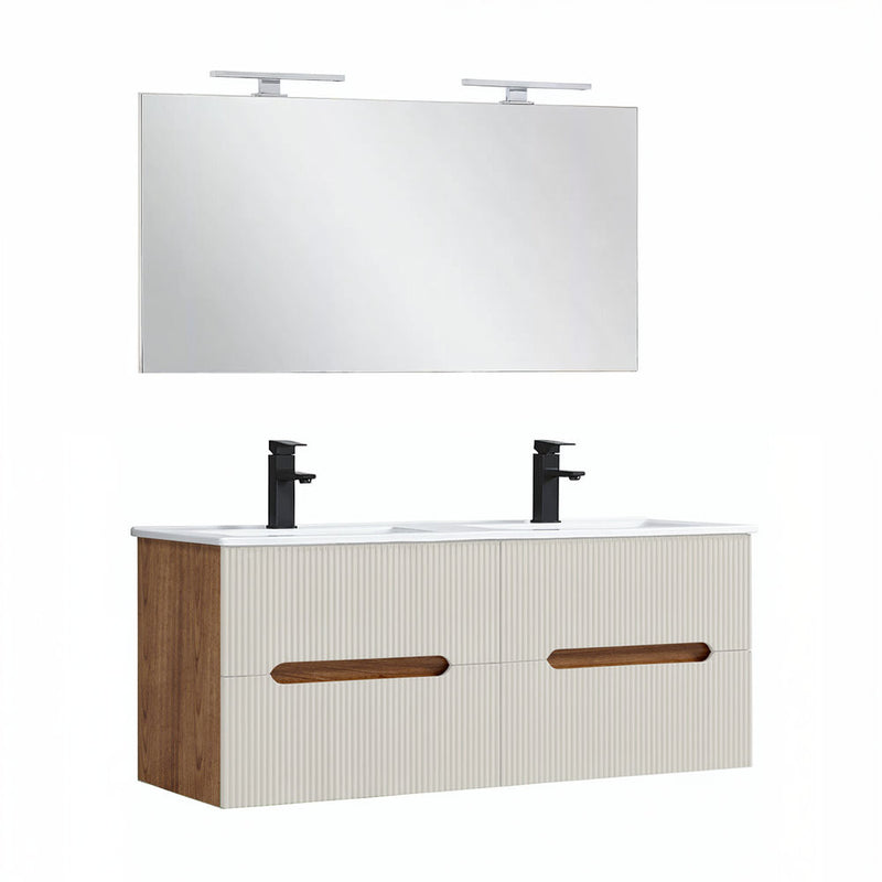 Leziter Set mobilier baie Trent 120 cu lavoar, oglinda, 60x120 cm, sunset stejar-alb