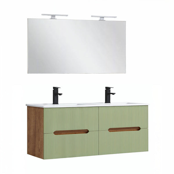 Leziter Trent Mobilier de baie 120 cm lavoar ceramic cu oglindă 60x120 cm stejar apus de soare-verde fistic