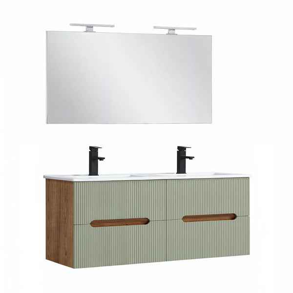 Leziter Trent Mobilier de baie 120 cm lavoar ceramic cu oglindă 60x120 cm stejar apus de soare verde măslin