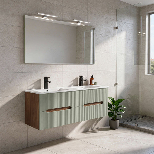 Leziter Trent Mobilier de baie 120 cm lavoar ceramic cu oglindă 60x120 cm stejar apus de soare verde măslin