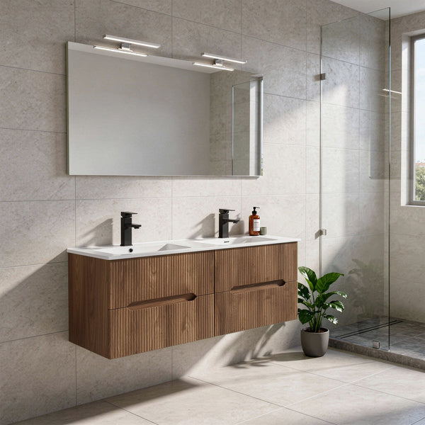 Leziter Set mobilier baie Trent 120 cu lavoar, oglinda, 60x120 cm, stejar apus de soare