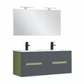 Leziter Trent Mobilier de baie 120 cm lavoar ceramic cu oglindă 60x120 cm verde fistic-gri antracit