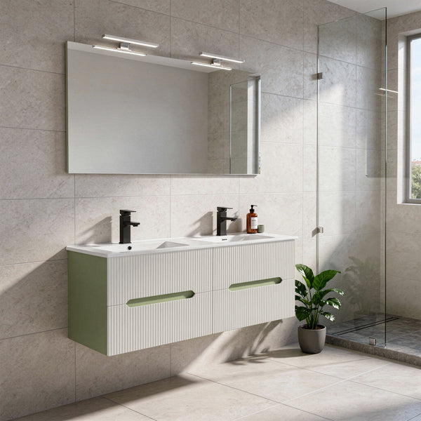 Leziter Set mobilier baie Trent 120 cu lavoar, oglinda, 60x120 cm, verde deschis-alb