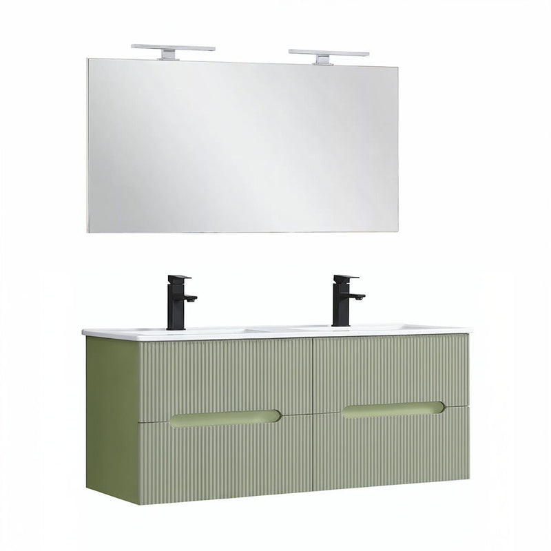 Leziter Trent Mobilier de baie 120 cm Lavetă ceramică cu oglindă 60x120 cm verde fistic-verde-olive