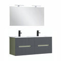 Leziter Trent Mobilier de baie 120 cm Lavetă ceramică cu oglindă 60x120 cm verde măslin-gri antracit