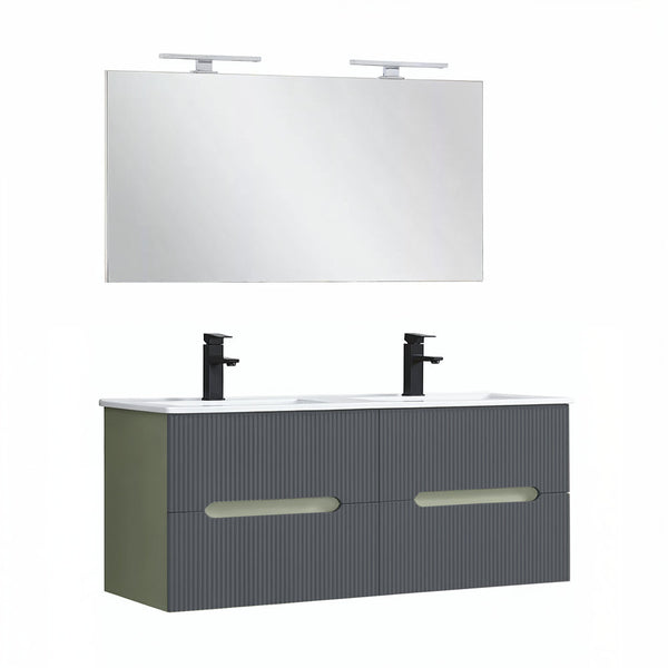 Leziter Trent Mobilier de baie 120 cm Lavetă ceramică cu oglindă 60x120 cm verde măslin-gri antracit