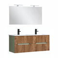 Leziter Trent Mobilier de baie 120 cm chiuvetă ceramică cu oglindă 60x120 cm stejar verde măslin-sunset