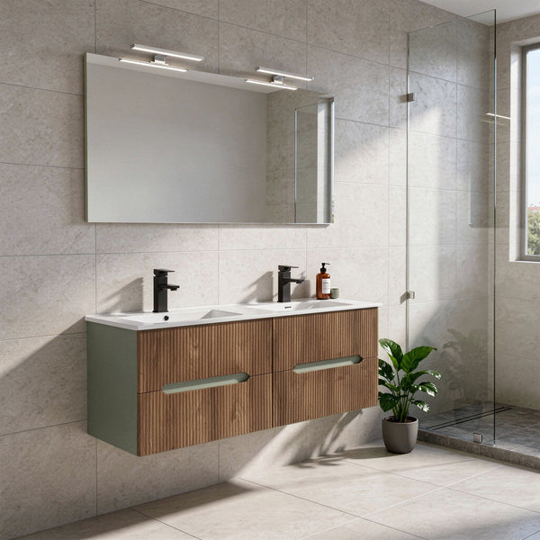 Leziter Trent Mobilier de baie 120 cm chiuvetă ceramică cu oglindă 60x120 cm stejar verde măslin-sunset