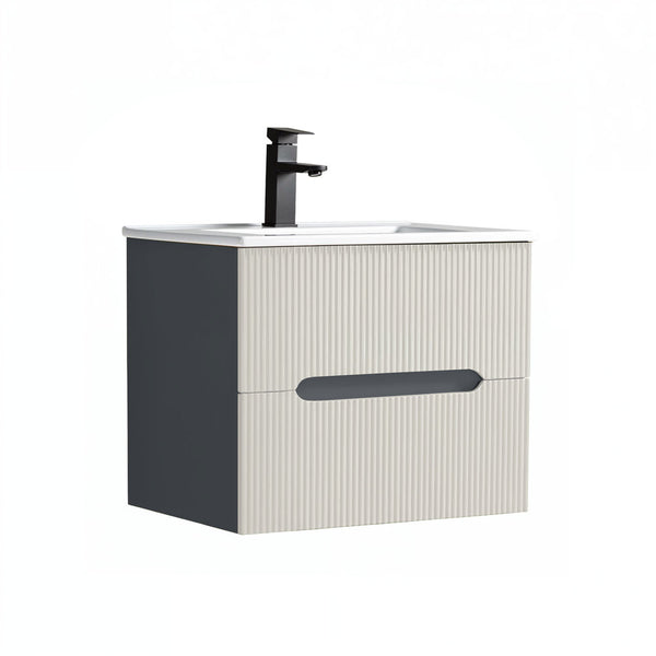Leziter Masca chiuveta baie Trent 60 cu lavoar, 2 sertare, gri antracit-alb