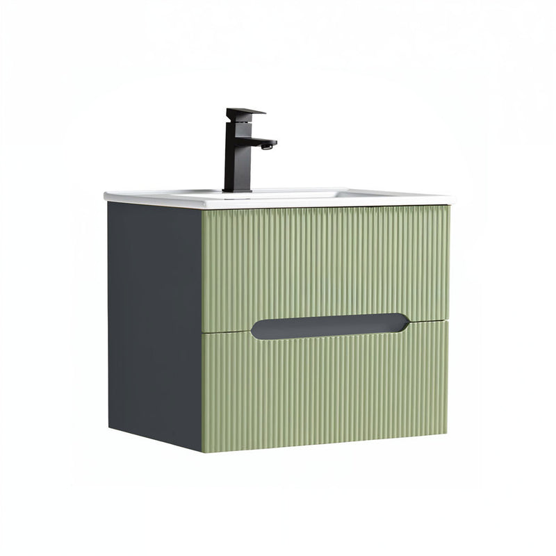 Leziter Trent 60 dulap de baie inferior cu chiuvetă ceramică (2 sertare) gri antracit-verde fistic