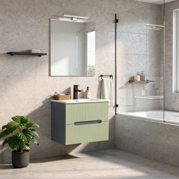 Leziter Trent 60 dulap de baie inferior cu chiuvetă ceramică (2 sertare) gri antracit-verde fistic
