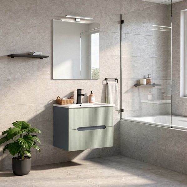 Leziter Trent 60 dulap de baie inferior cu chiuvetă ceramică (2 sertare) gri antracit-verde-oliv